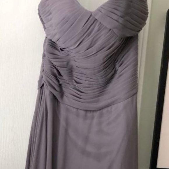 Strapless grey long chiffon dress, size 12 - Picture 3 of 5